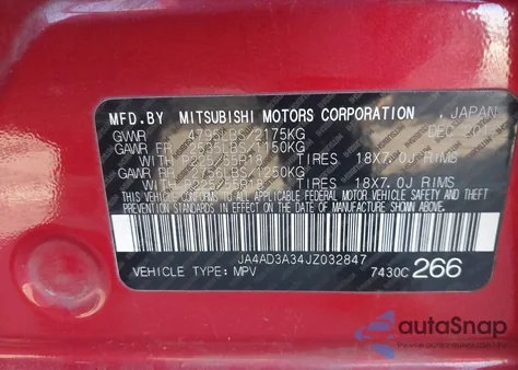 2018 Mitsubishi Outlander Se from USA, damaged, VIN JA4AD3A34JZ032847